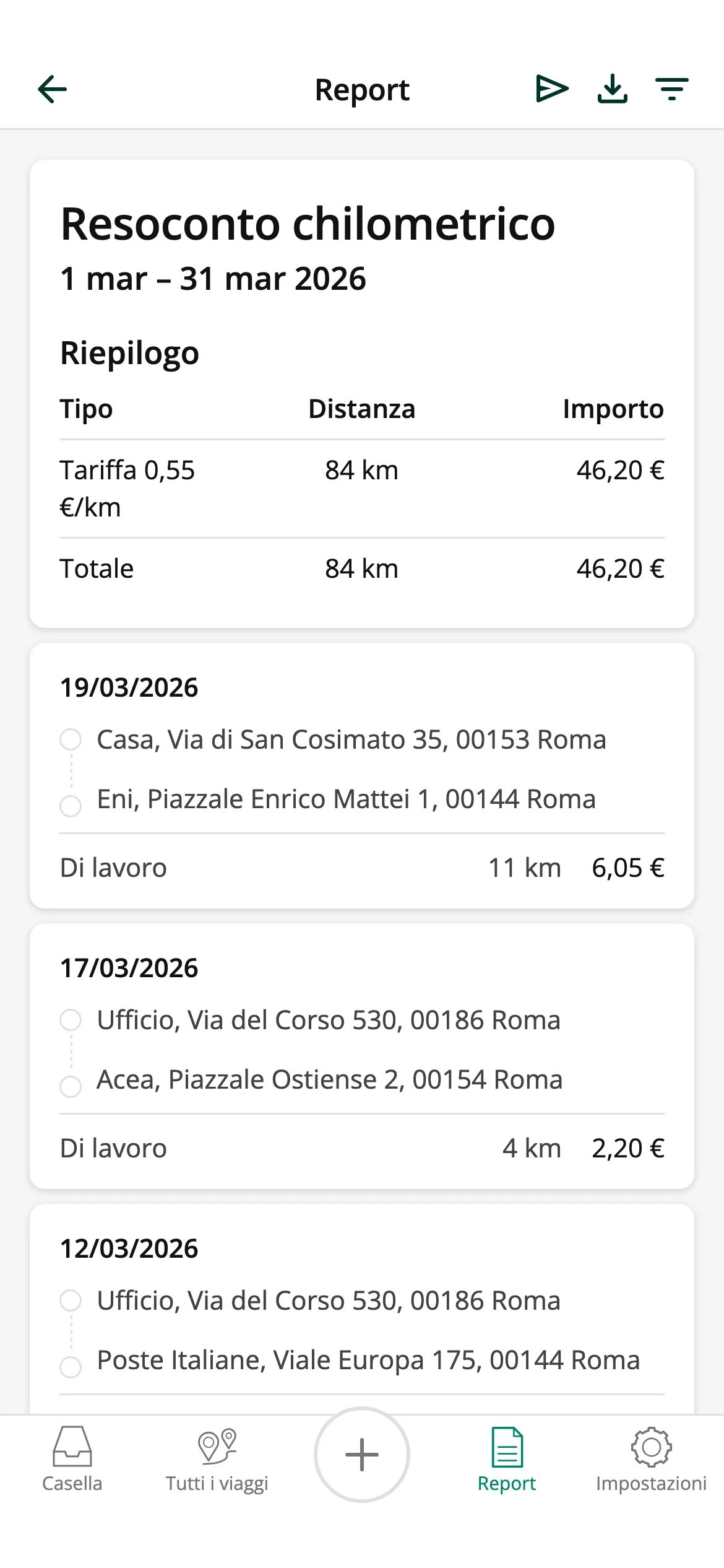 Report chilometrici immediati